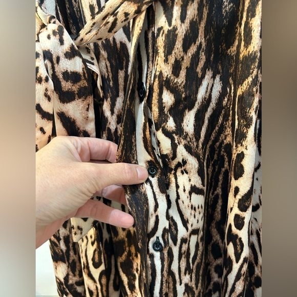 NWT I.N.C. Satin Animal Print Dress Button Front Belted With Pockets Size 16 - Picture 4 of 10